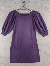 New Directions Dress Women Small Purple Sweater Knit Shift Pockets Puff Sleeves