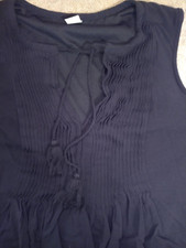 Old Navy Swing Dress Size M Black Pintuck Sleeveless Tie V Neck Tassels Lined