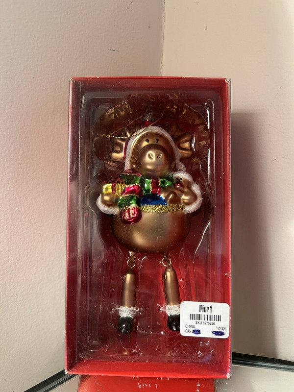 VINTAGE Pier 1 Reindeer Moose Christmas Holiday Blown glass Ornament NIB RARE