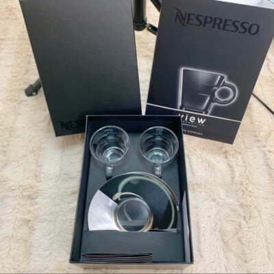 NESPRESSO  View Collection Expresso Set Glass Cups & Stainless Steel Saucers 4pc