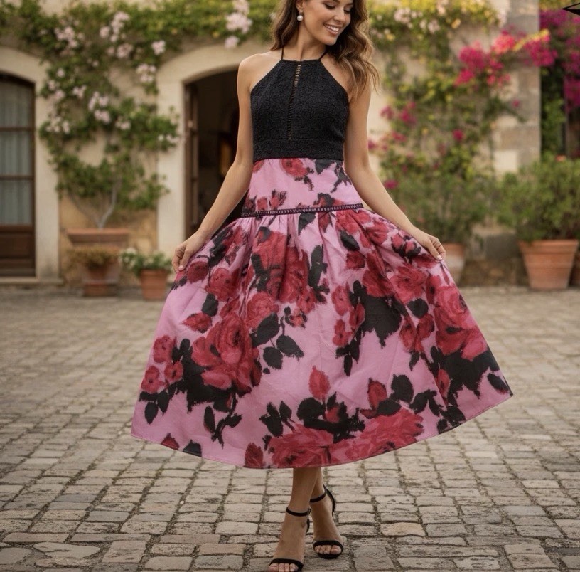 Tuckernuck Jacquard Joss Midi Dress Sz M Cerise Begonia Blossom Eyelet Lace  NWT