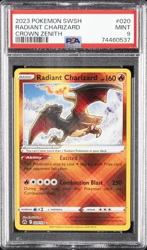 2023 POKEMON SWORD & SHIELD CROWN ZENITH #020 RADIANT CHARIZARD PSA 9
