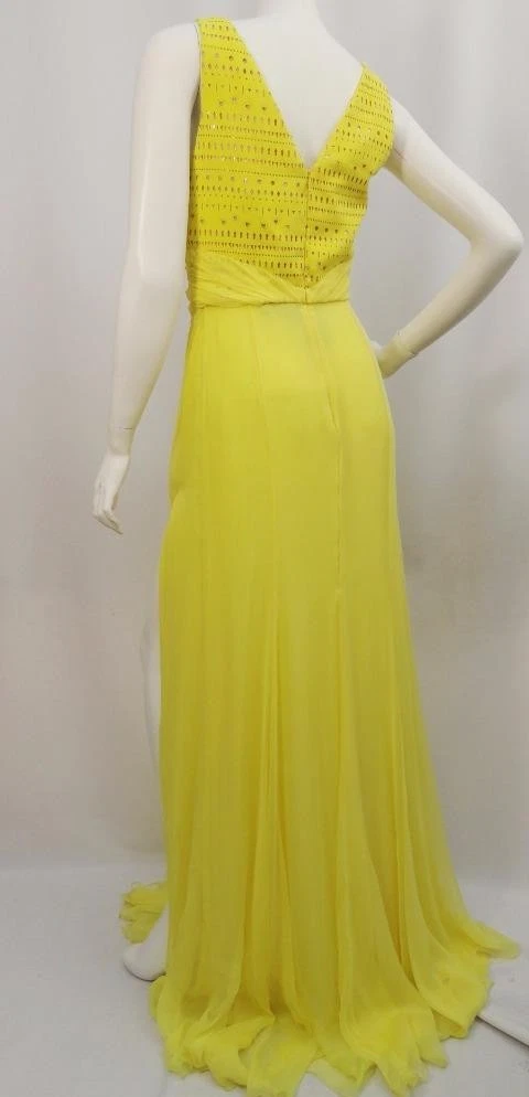 Abito maxi VERSACE Medusa logo giallo seta UK8 IT40 nuovo