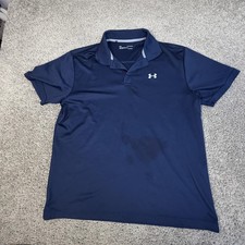 Under Armour Polo Shirt Mens L Blue HeatGear Moisture Wicking Golf Performance
