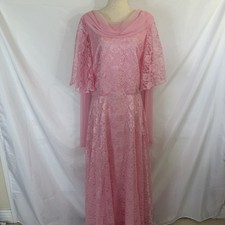 VTG Mike Benet 14 Pink Floral Lace Maxi Dress Prom Formal Gown