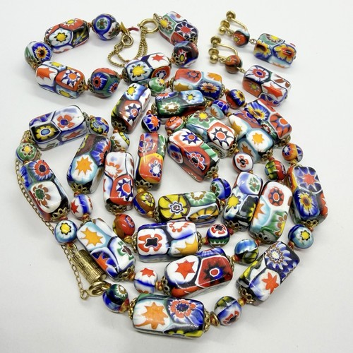 Vtg Murano Millefiori Venetian Rectangle Parure Necklace Bracelet Earrings Set