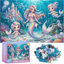 48 PCs Jumbo Floor Puzzle for Kids, Large Mermaid Jigsaw Puzzles for Age 3