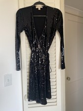 Sexy MICHAEL KORS Black Sequined Wrap Formal Party Dress XS