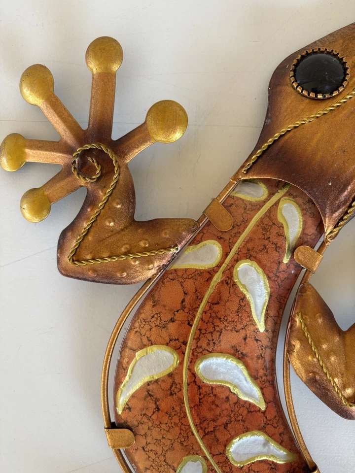 Металлический настенный декор геккон со стеклом для украшения сада медный цвет - Изображение 4 из 4