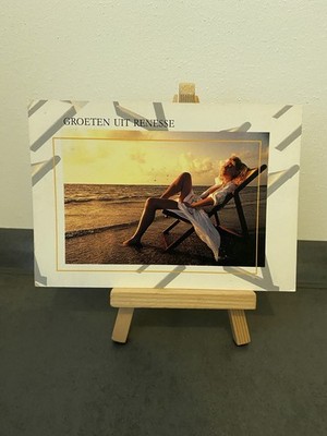 Postkarte Groeten uit Renesse, Niederlande, Frau am Strand, Menschen, 1998