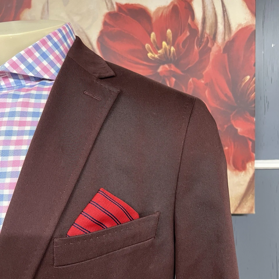 Chaqueta Blazer Hart Schaffner Marx Abrigo Deportivo Para Hombre 44R Rojo Profundo Sarga Algodón Foto 4 de 4