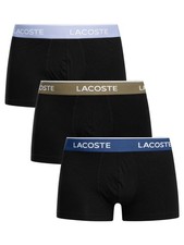 Image of Lacoste Men's 3 Pack Cotton Stretch Trunks, Black