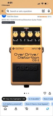 Boss OS-2 Gold Overdrive/Distortion Guitar Pedal