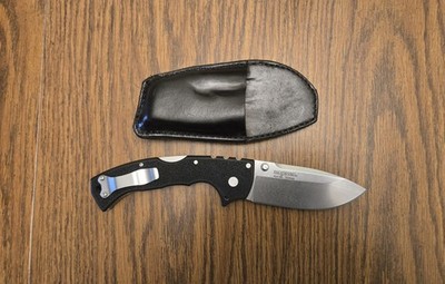 NEW COLD STEEL  4 MAX SCOUT BLACK  WITH CUSTOM  BLACK LEATHER SHEATH