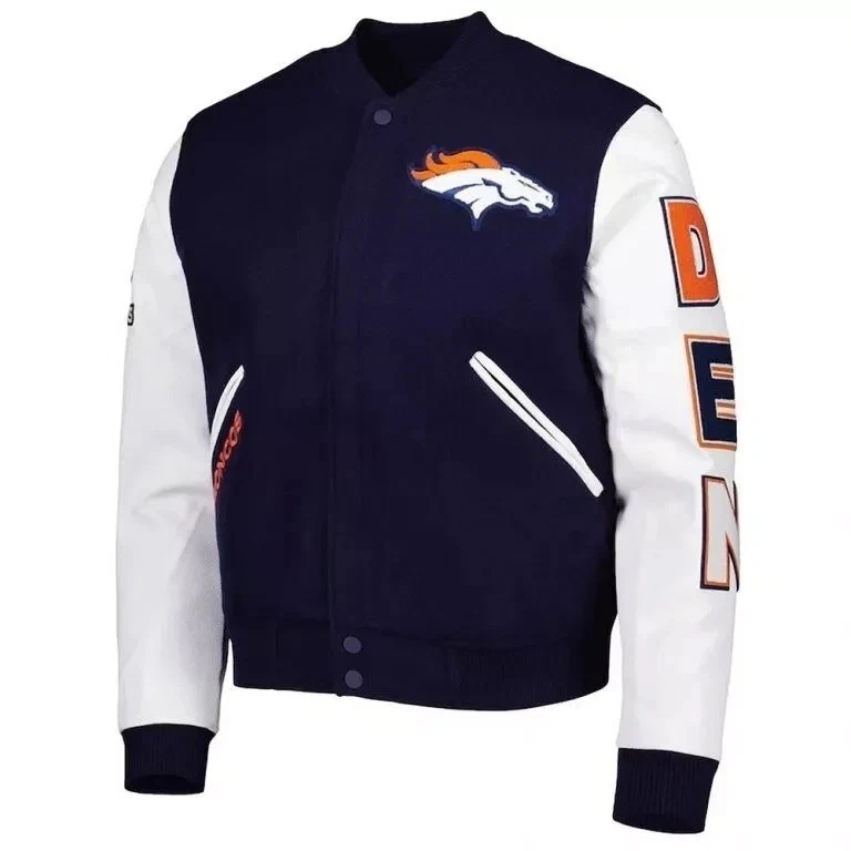 Broncos Varsity Jacket – Blue / White Wool & Leather Bomber Style Coat
