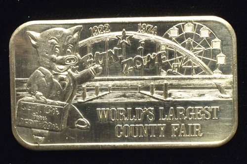 Vintage 1 Oz. .999 Fine Silver Art Bar "LA County Fair"     US Silver Corp. 1974