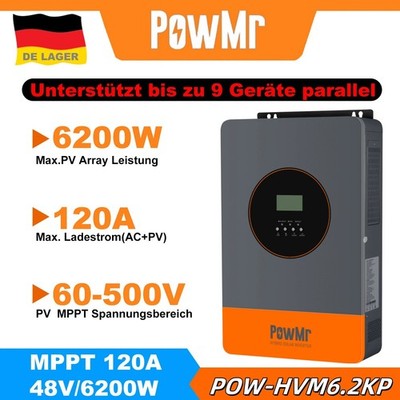 PowMr 6.2KW 48V Hybrid Wechselrichter Eingebaut MPPT 120A Laderegler 60-500VDC