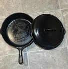 Vintage Griswold #8 Deep Cast Iron Chicken Fryer 777B Skillet w/ 1098B Lid -FLAT