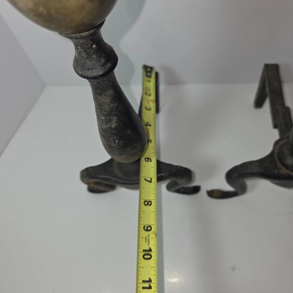 PAR DE CHIMENEAS ANDIRONS PERROS DE FUEGO VINTAGE, LATÓN Y HIERRO FUNDIDO Foto 4 de 4