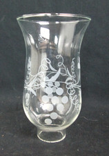 Vtg. Clear Etched Glass Grapes/Vines Hurricane Chimney Shade 6.5" T 1.75” Fitter