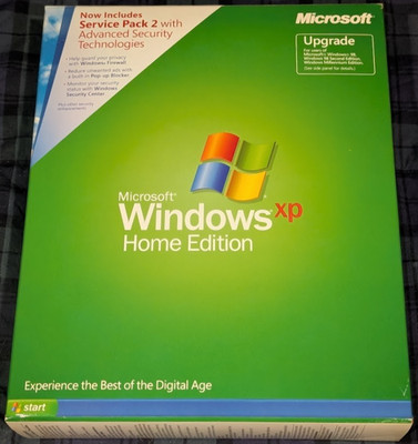 MICROSOFT Windows XP Home Edition Upgrade 2002 SP 2 Disk w/ Product Key & Box