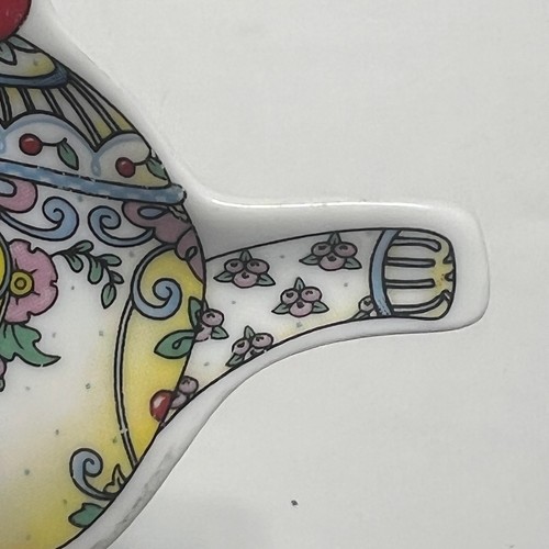Mary Engelbreit Teapot Tea Bag Holder Yellow Floral Cherry Ceramic Tray ME Ink - Picture 7 of 8