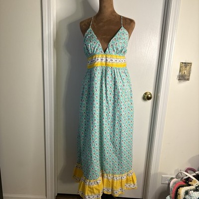 J.Crew Floral Sundress Maxi Dress Ruffle Adjustable Tie Sz L Organic Cotton  Boho | eBay