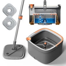 KZKR SPIN MOP AND BUCKET SET WITH 2 REPLACEABLE MICROFIBER MOP PADS