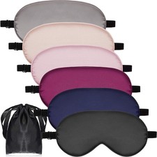 6 Pcs Natural Silk Sleep Mask Soft Eye Mask with Adjustable Strap and Bag