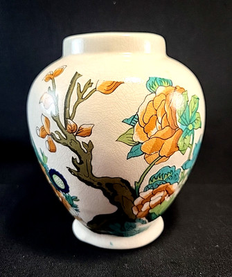Vtg California Originals Hand Painted Rose Bush Crackled 1950's Torrance, Calif.