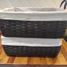 Woven Organizing Basket SET of 2 with Cotton Linings Wicker 15inLX11inWX6inH