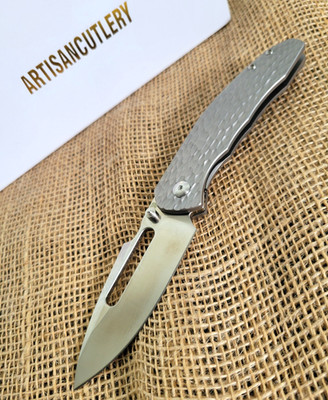 Artisan Boa Folding Knife 3.130'' S35VN Steel Blade Gray Sculpted Titanium Handle