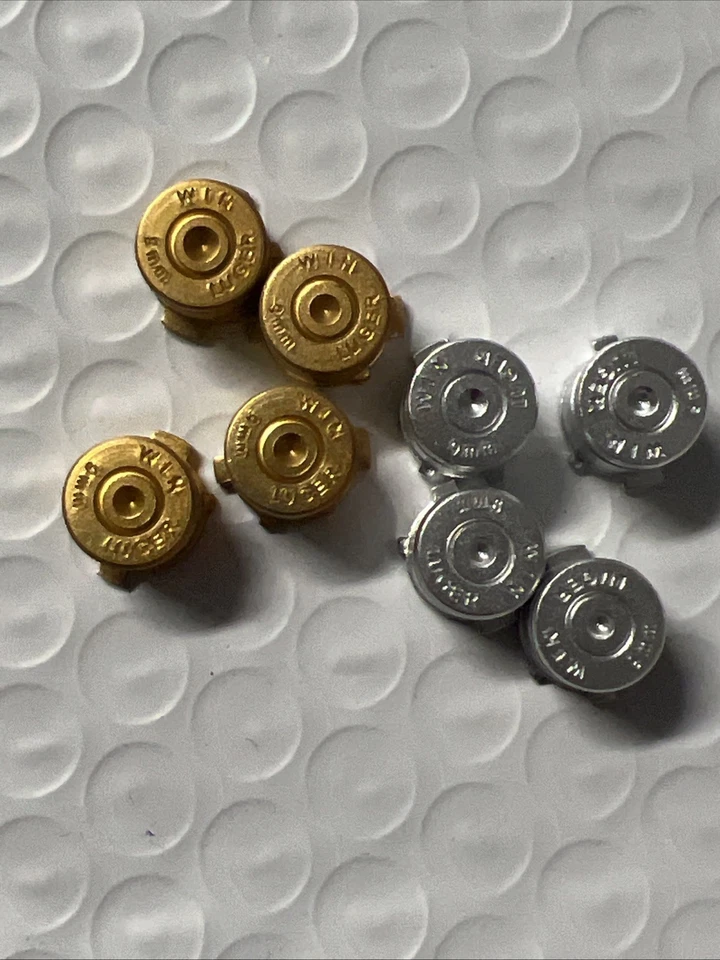 Juego de 2 botones bala oro plata aluminio metal 9 mm para mando Sony PS4 PS3 Foto 3 de 4