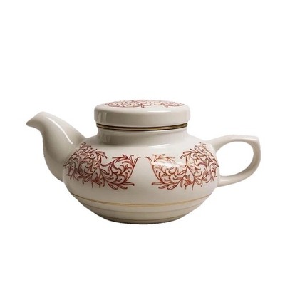Mlesna Lanka Porcelain Teapot 8  White Gold Trim Red Floral Ceylon Sri Lanka Tea