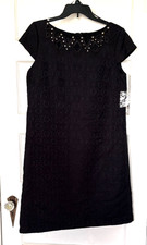 Cheeta B Sunhee Black Embellished Neckline Cap-Sleeve Dress Size 14