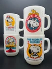 Set of 4 Vintage 1980 Snoopy for President Mugs Milk Glass Anchor Hocking