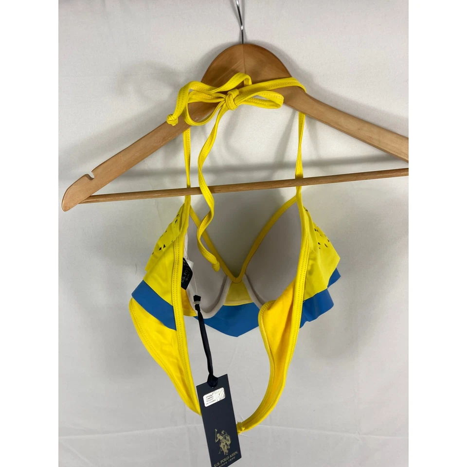 NUEVO CON ETIQUETAS US Polo Assn Amarillo Azul Bikini Top Talla XL Foto 4 de 4