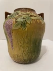 ROSEVILLE WISTERIA TAN 1933 ARTS & CRAFTS 634-7 VASE W/FOIL STICKER BOTTOM CHIP