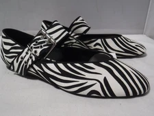 GA2 New Women's ZARA Designer Zebra Striped Black White Mary Jane Flats 8 39