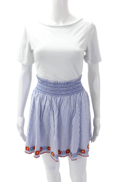 Tory Burch Womens Cotton Striped Stretch Casual Mini Skirt Blue Size M