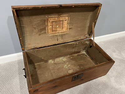 Antique Pine Wood Travel Chest w/Heart Shaped Iron Handles | eBay