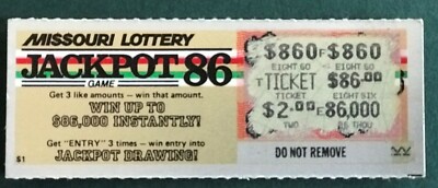 Missouri First Instant Lottery Ticket, issued in 1986, no cash value