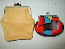 2 Vintage Genuine Leather Kiss-Lock Clasp Coin Change Purse