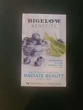 Bigelow Benefits RADIATE BEAUTY Blueberry & Aloe Herbal Tea 18 Tea Bags