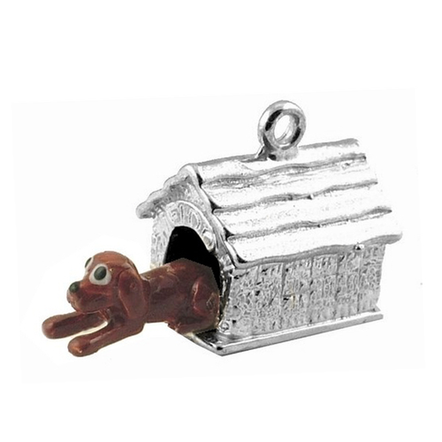 STERLING SILVER MOVABLE DOG IN KENNEL CHARM - Picture 2 of 3