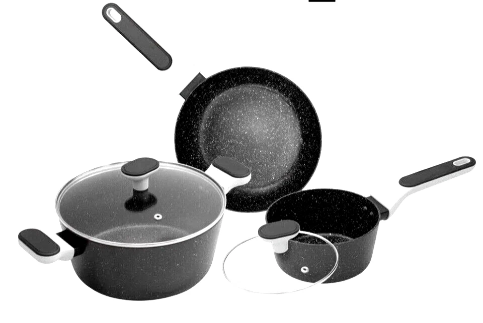 Stirup Non Stick Glass Lid Cookware 3pc Pans Set Induction Base 16cm/24cm/24cm