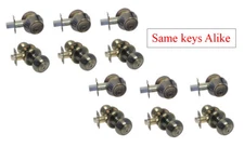 Entry Antique Brass knobs & Deadbolt Combo All Keyed Alike (1/2/3/4/5/6 Sets)