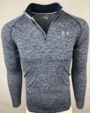 Under Armour Sweater Boys Small Heather Blue Quarter Zip HEATGEAR Loose Fit Logo