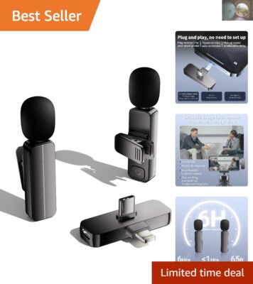 2-Pack Wireless Lavalier Microphone Set for iPhone and Android - Noise Reduction