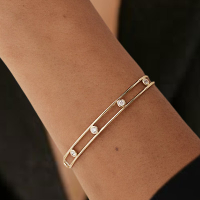 Runde Lab Grown Diamant Manschette Armreif Armband 14k Gelbgold Damen Armreif Geschenk